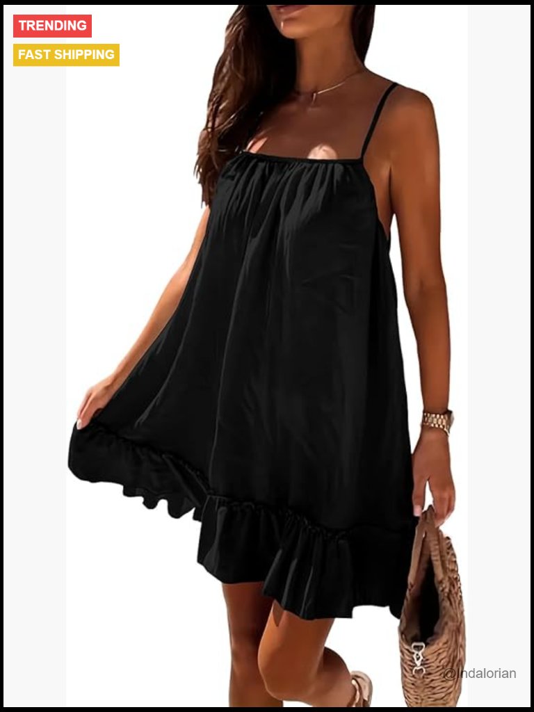 Mini Spaghetti Strap Summer Dress Sleeveless Loose Fit